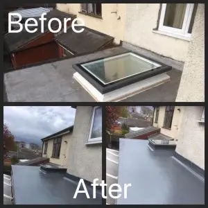 GRP Fibre Glass Flat Roof with a New Roof Light